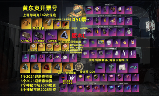 1450张黑货票券+45工坊宝箱黄东物资抽奖账号